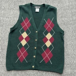 Sag Harbor Vest Medium Green Sweater Vest Argyle Coastal Grandma Golf